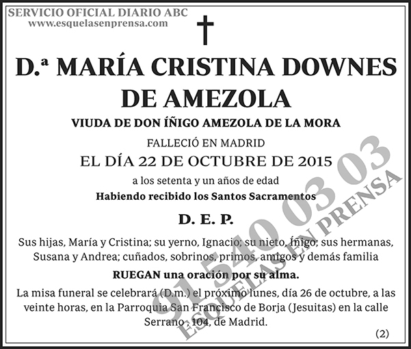 María Cristina Downes de Amezola